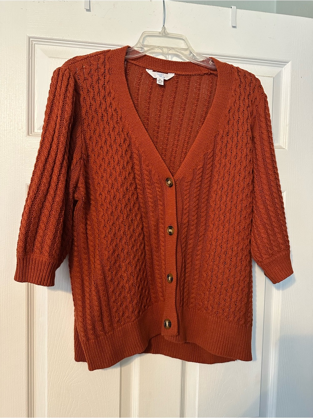 Time and Tru Rust Orange Cable Knit Button Cardigan